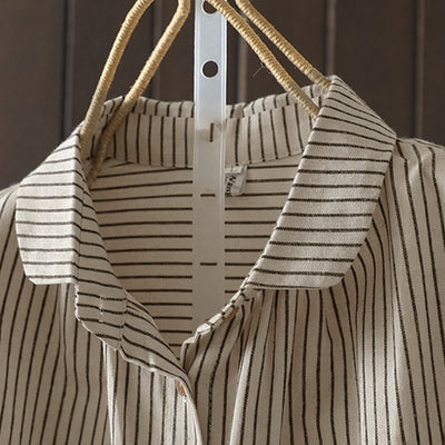 Buddha Stones Fall Stripe Stand Collar Buttons Women's Long Sleeve Shirt With Pocket - image 5