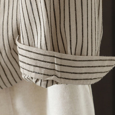 Buddha Stones Fall Stripe Stand Collar Buttons Women's Long Sleeve Shirt With Pocket - image 9
