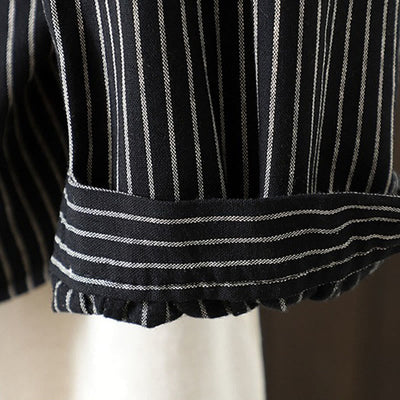 Buddha Stones Fall Stripe Stand Collar Buttons Women's Long Sleeve Shirt With Pocket - image 17