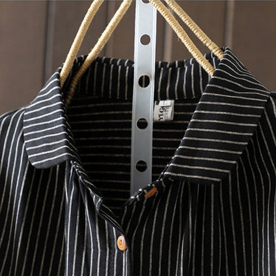 Buddha Stones Fall Stripe Stand Collar Buttons Women's Long Sleeve Shirt With Pocket - image 15