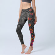 Foviel Strong Contrast Flower Paisley Pattern Gym Leggings Women's Yoga Pants