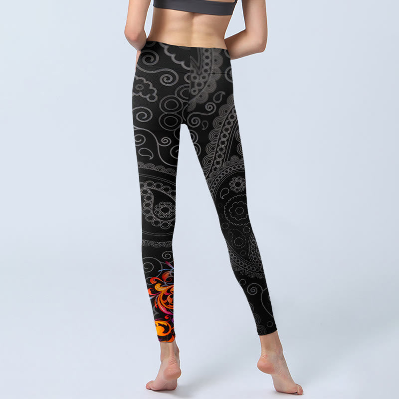 Buddha Stones Strong Contrast Flower Paisley Pattern Gym Leggings Women's Yoga Pants - image 6