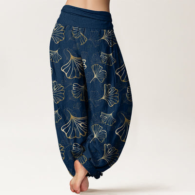 Buddha Stones Pure Cotton Minimalist Style Ginkgo Leaves Pattern Women's Elastic Waist Harem Pants - image 9