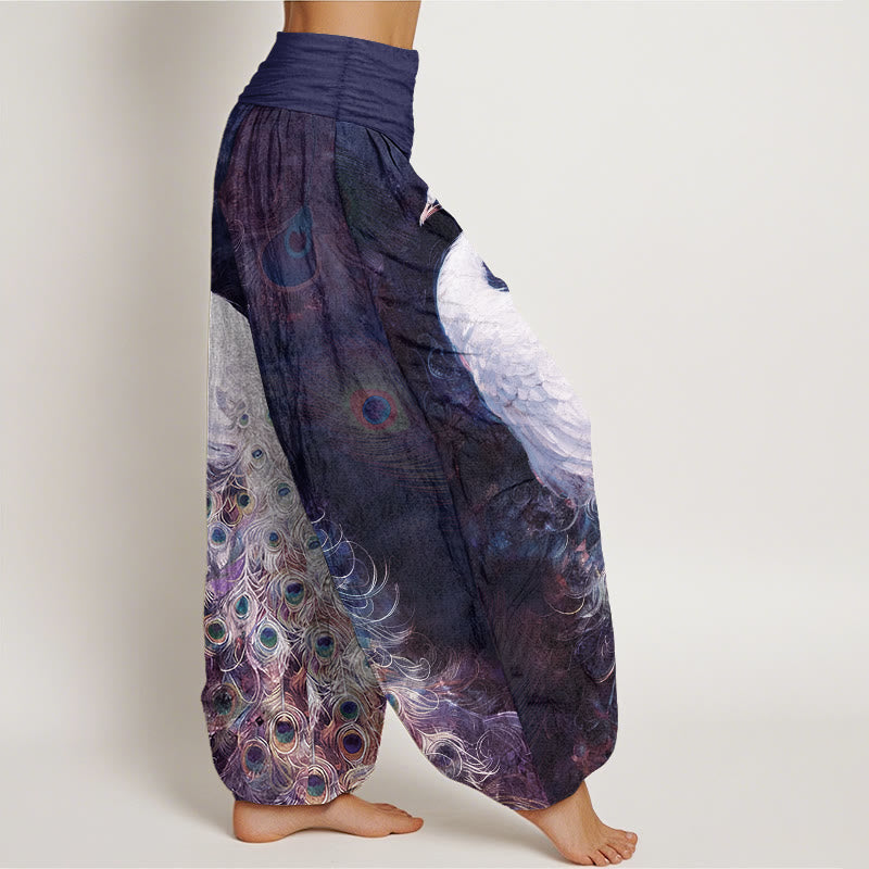 Buddha Stones Pure Cotton Gorgeous Peacock Pattern Women's Elastic Waist Harem Pants - image 10
