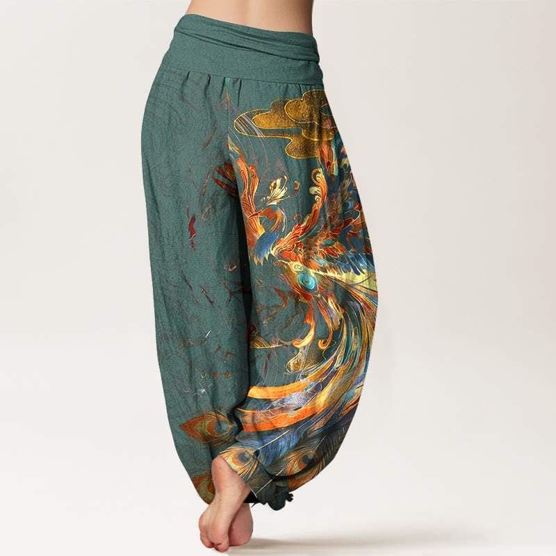 Buddha Stones Pure Cotton Gorgeous Flying Phoenix Cloud Pattern Women's Elastic Waist Harem Pants - image 6