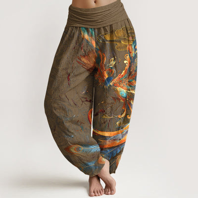 Buddha Stones Pure Cotton Gorgeous Flying Phoenix Cloud Pattern Women's Elastic Waist Harem Pants - Peru - US16，UK/AU20，EU48 (3XL) - image 8