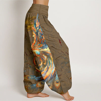 Buddha Stones Pure Cotton Gorgeous Flying Phoenix Cloud Pattern Women's Elastic Waist Harem Pants - image 10