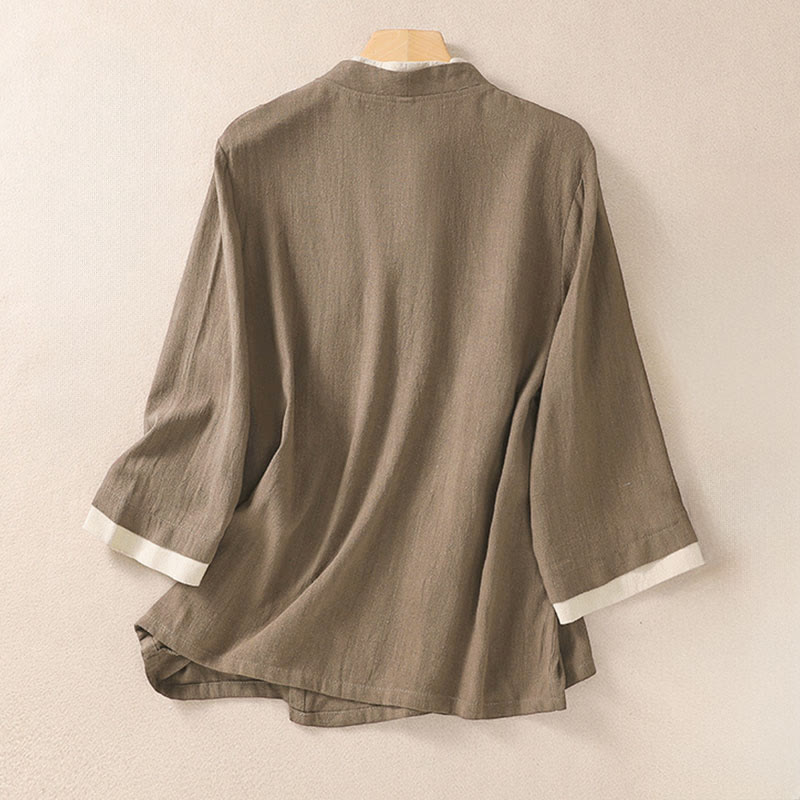 Buddha Stones Retro Lace-up Frog-Button Design Women's Three Quarter Sleeve Cotton Linen Shirt - image 15