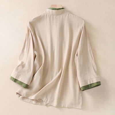 Buddha Stones Retro Lace-up Frog-Button Design Women's Three Quarter Sleeve Cotton Linen Shirt - image 2