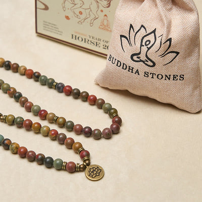 Buddha Stones Retro Lotus Symbol Charm Round Bead Red Turquoise Warm Mala - image 5