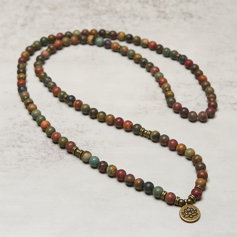 Buddha Stones Retro Lotus Symbol Charm Round Bead Red Turquoise Warm Mala - image 2