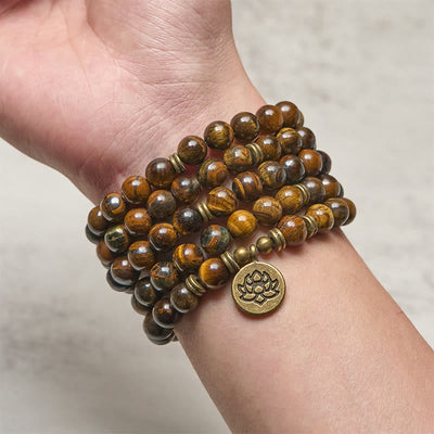 Buddha Stones Lotus Symbol Tiger Eye Beaded Strength Mala - image 3