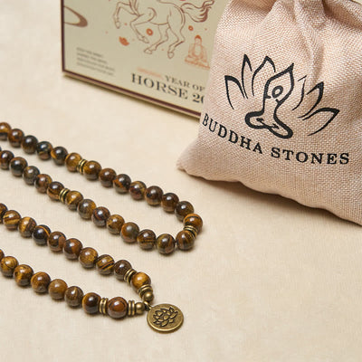 Buddha Stones Lotus Symbol Tiger Eye Beaded Strength Mala - image 5