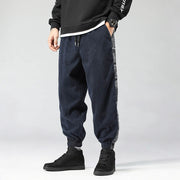 Foviel Fall Solid Drawstring Side Paisley Pattern Straight Leg Ankle-length Corduroy Men's Pants With Pockets