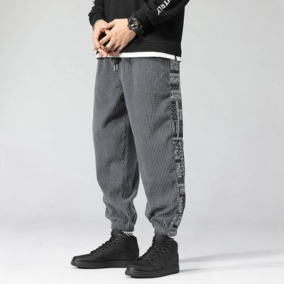 Buddha Stones Fall Solid Drawstring Side Paisley Pattern Straight Leg Ankle-length Corduroy Men's Pants With Pockets - Gray - US/UK/AU46，EU56 (5XL) - image 19