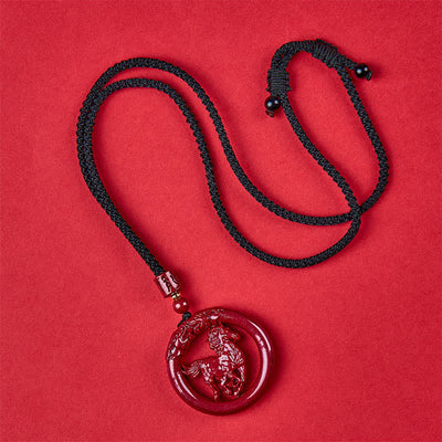 Buddha Stones Year Of The Horse Carving Peace Buckle Natural Cinnabar Concentration Necklace Pendant - image 4