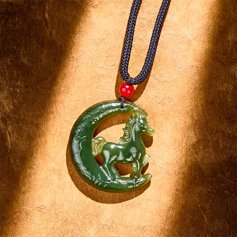 Buddha Stones Chinese Zodiac Year Of The Horse Charm Carved Jade Luck Prosperity Necklace Pendants - image 2