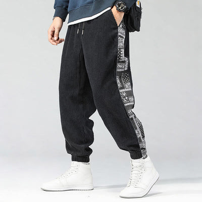 Buddha Stones Fall Solid Drawstring Side Paisley Pattern Straight Leg Ankle-length Corduroy Men's Pants With Pockets - image 1