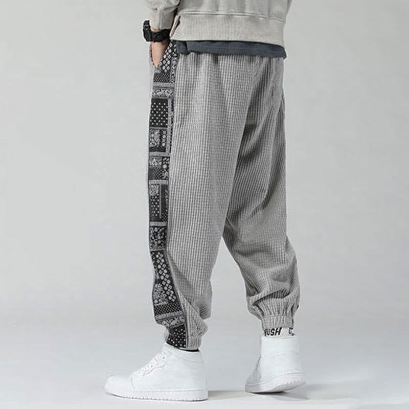 Buddha Stones Fall Solid Drawstring Side Paisley Pattern Straight Leg Ankle-length Corduroy Men's Pants With Pockets - image 18