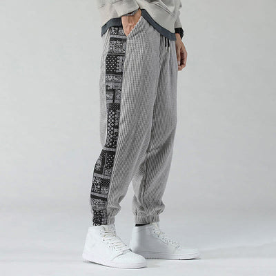 Buddha Stones Fall Solid Drawstring Side Paisley Pattern Straight Leg Ankle-length Corduroy Men's Pants With Pockets - image 14