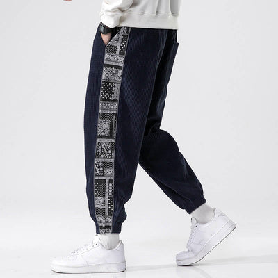Buddha Stones Fall Solid Drawstring Side Paisley Pattern Straight Leg Ankle-length Corduroy Men's Pants With Pockets - image 32