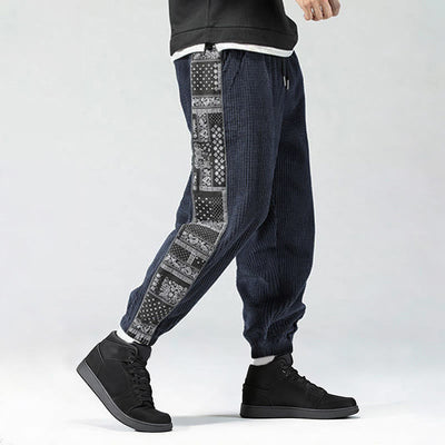Buddha Stones Fall Solid Drawstring Side Paisley Pattern Straight Leg Ankle-length Corduroy Men's Pants With Pockets - image 30