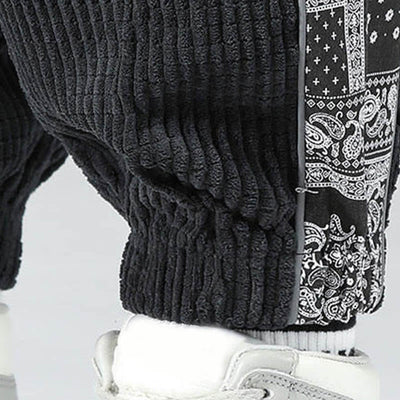 Buddha Stones Fall Solid Drawstring Side Paisley Pattern Straight Leg Ankle-length Corduroy Men's Pants With Pockets - image 12