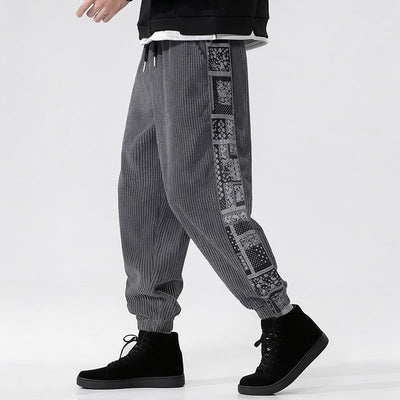 Buddha Stones Fall Solid Drawstring Side Paisley Pattern Straight Leg Ankle-length Corduroy Men's Pants With Pockets - image 22
