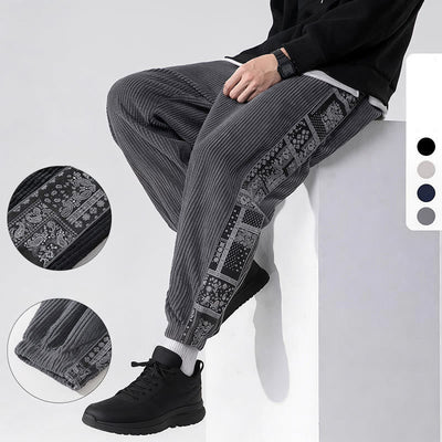 Buddha Stones Fall Solid Drawstring Side Paisley Pattern Straight Leg Ankle-length Corduroy Men's Pants With Pockets - image 26