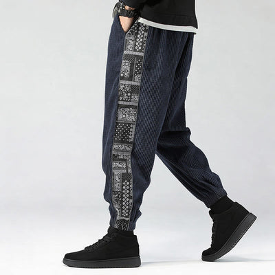Buddha Stones Fall Solid Drawstring Side Paisley Pattern Straight Leg Ankle-length Corduroy Men's Pants With Pockets - image 29