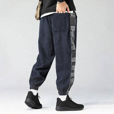 Buddha Stones Fall Solid Drawstring Side Paisley Pattern Straight Leg Ankle-length Corduroy Men's Pants With Pockets - image 31