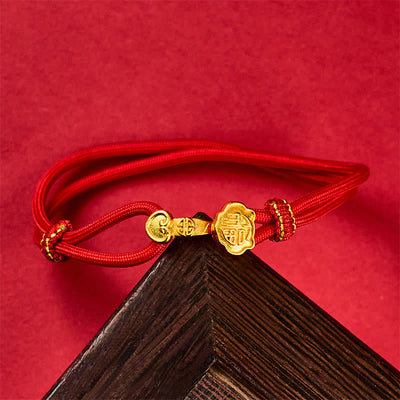 Buddha Stones Ruyi Handle Fu Character Copper Plated Gold Rope Adjustable Luck Bracelet - image 2