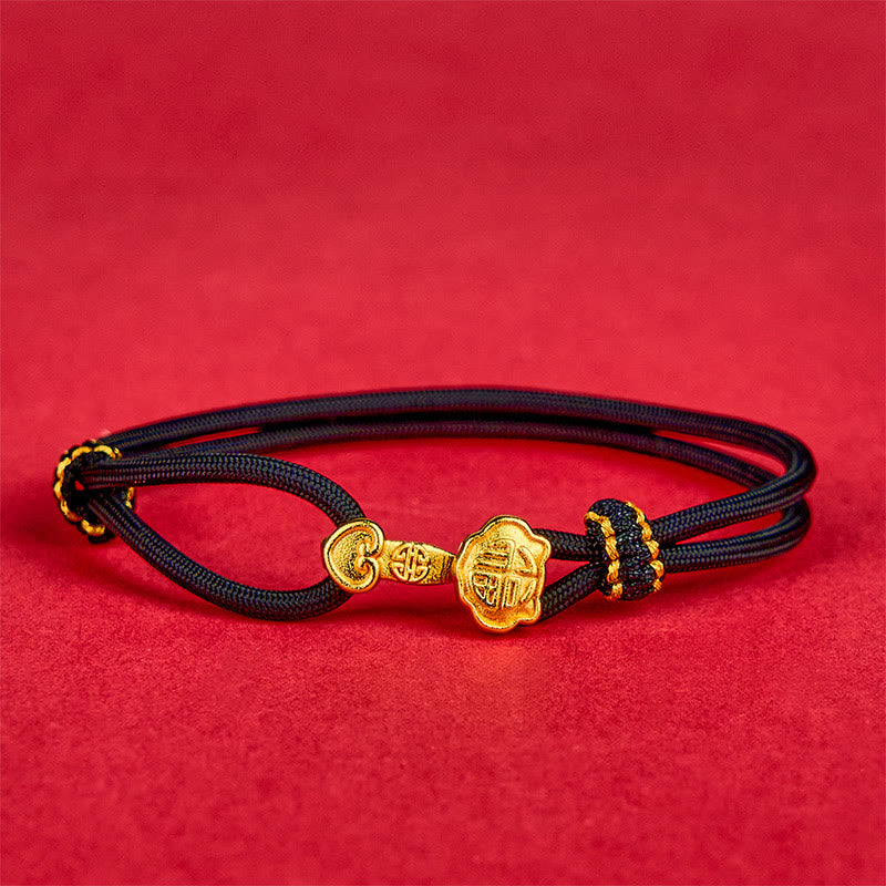 Buddha Stones Ruyi Handle Fu Character Copper Plated Gold Rope Adjustable Luck Bracelet - image 7
