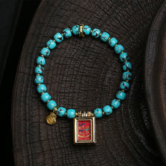 Buddha Stones Turquoise Fu Character Protection Bracelet - Turquoise(Wrist Circumference:16-17cm) - image 0