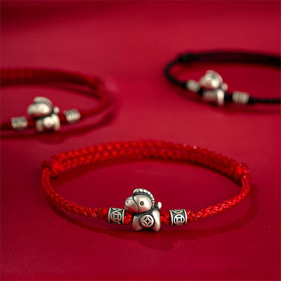 Buddha Stones Year of the Horse 999 Sterling Silver String Braided Protection Bracelet - image 0