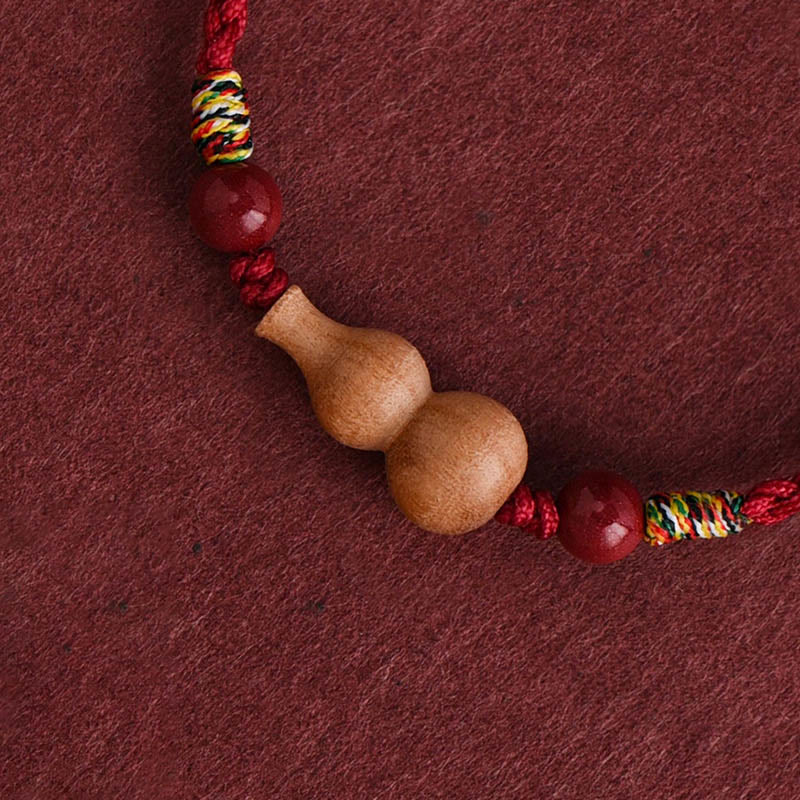 Buddha Stones Gourd Peach Wood Rope Adjustable Wealth Luck Bracelet - image 1
