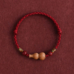 Buddha Stones Gourd Peach Wood Rope Adjustable Wealth Luck Bracelet - Darkred Rope(Wrist Circumference: 15-19cm) - image 0