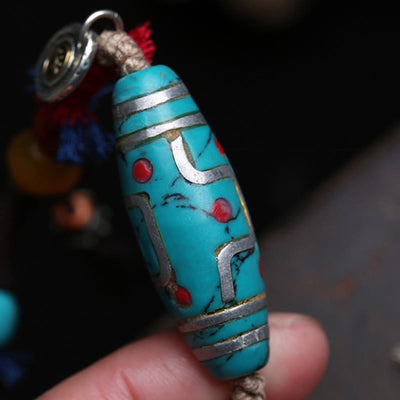Buddha Stones Copper Turquoise Dzi Bead Luck Necklace Pendants - image 8