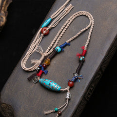 Buddha Stones Copper Turquoise Dzi Bead Luck Necklace Pendants - Copper Turquoise Dzi Bead Necklace - image 0