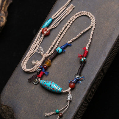 Buddha Stones Copper Turquoise Dzi Bead Luck Necklace Pendants - Copper Turquoise Dzi Bead Necklace - image 0