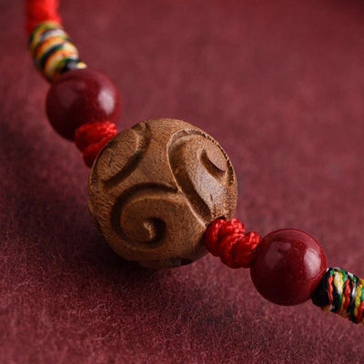 Buddha Stones Carved Auspicious Pattern Natural Peach Wood Rope Luck Bracelet - image 3