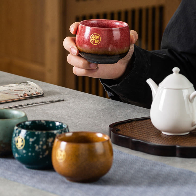 Buddha Stones Hand Painted Fu Character Ceramic Teacup Kung Fu Tea Cup 125ml - image 2