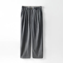 Buddha Stones Fall Solid Drawstring Zipper Men's Linen Wide Leg Pants With Pockets - Gray - US/UK/AU44，EU54 (4XL) - image 0