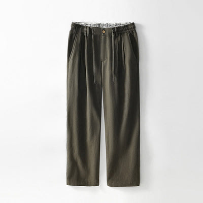 Buddha Stones Fall Solid Drawstring Zipper Men's Linen Wide Leg Pants With Pockets - Olive - US/UK/AU44，EU54 (4XL) - image 14