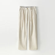 Foviel Fall Solid Drawstring Zipper Men's Linen Wide Leg Pants With Pockets