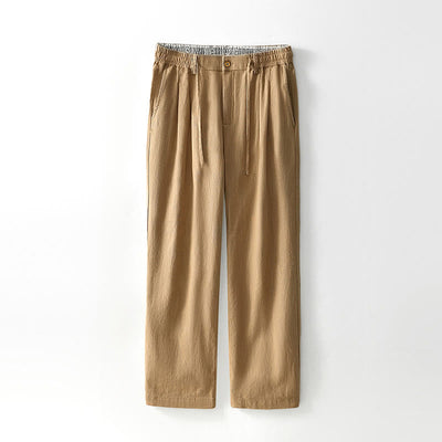 Buddha Stones Fall Solid Drawstring Zipper Men's Linen Wide Leg Pants With Pockets - Khaki - US/UK/AU44，EU54 (4XL) - image 20