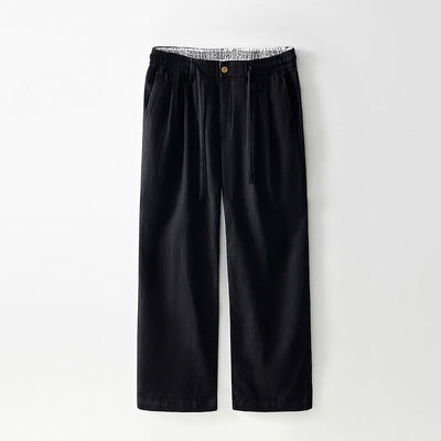 Buddha Stones Fall Solid Drawstring Zipper Men's Linen Wide Leg Pants With Pockets - Black - US/UK/AU44，EU54 (4XL) - image 9