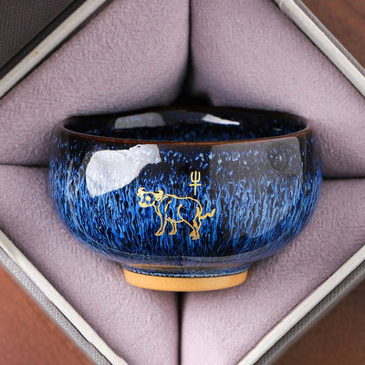 Buddha Stones Chinese Zodiac Year Of The Horse Ceramic Teacup Kung Fu Tea Cup 135ml - Ox 7.5cm*4.8cm*135ml - image 2