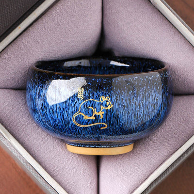 Buddha Stones Chinese Zodiac Year Of The Horse Ceramic Teacup Kung Fu Tea Cup 135ml - Rat 7.5cm*4.8cm*135ml - image 1