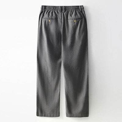 Buddha Stones Fall Solid Drawstring Zipper Men's Linen Wide Leg Pants With Pockets - image 1
